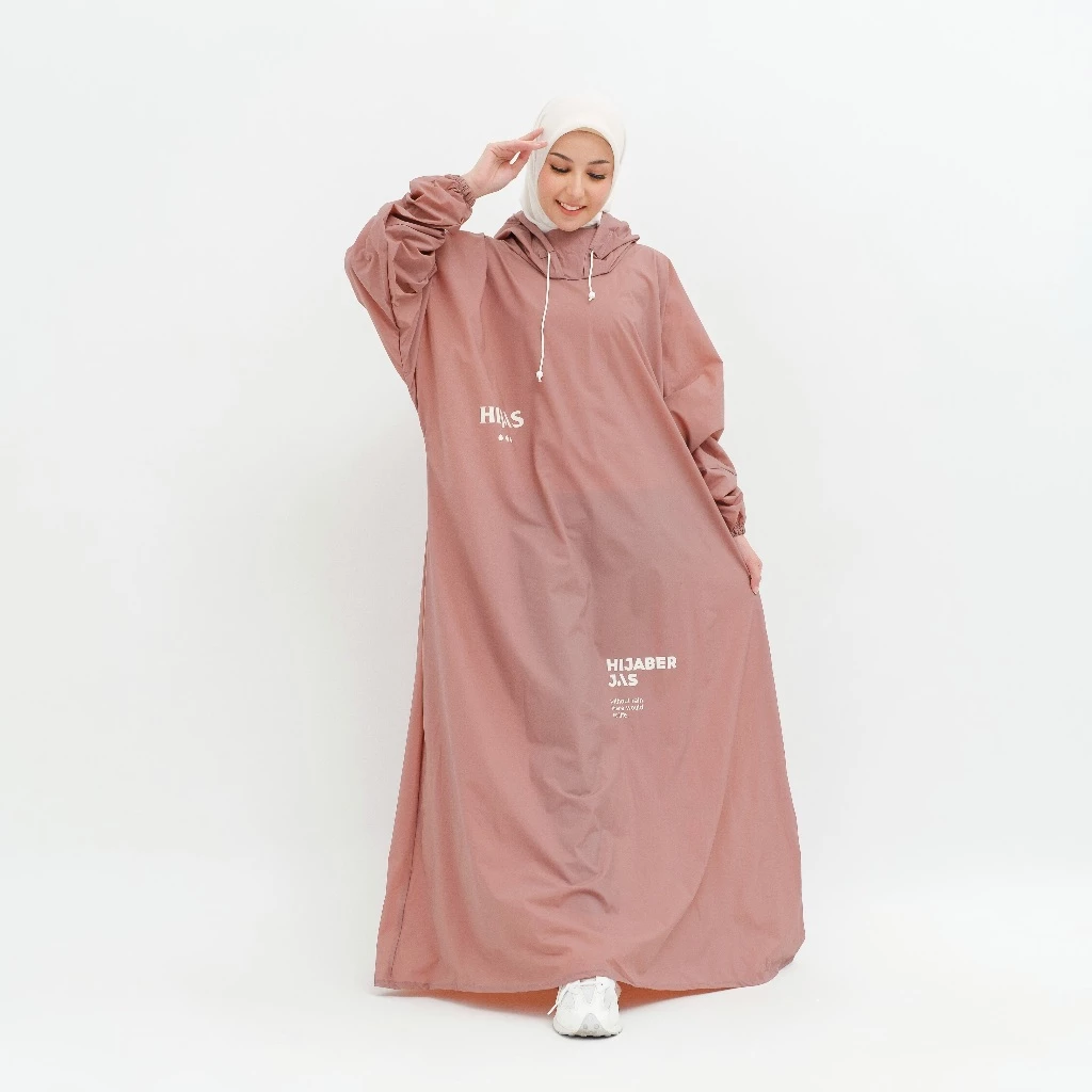 Hijasku Jas Hujan Wanita Gamis Syar&amp;#039;i Jumbo Pastel Dusty Pink Pvc Teba