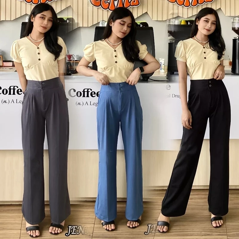 Celana Kulot Highwaist Daily Wanita JENNIE PANTS KNIT PREMIUM Cullote Highwaist Panjang Kekinian